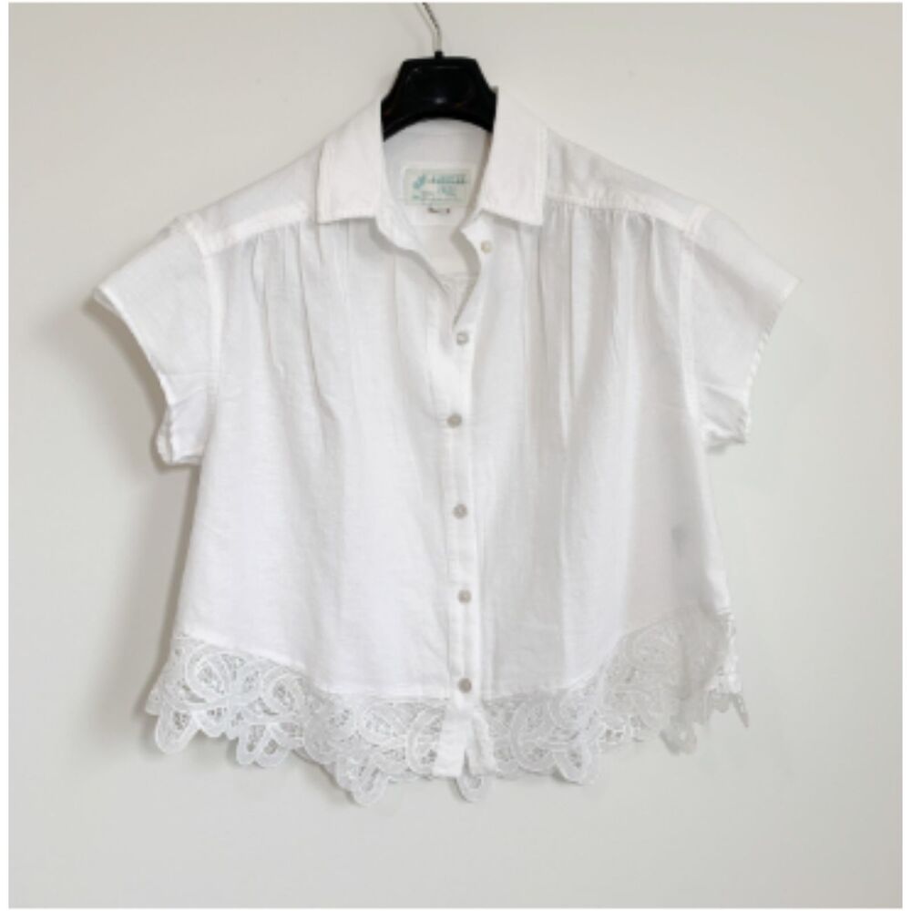 AMERICAN EAGLE White Linen Blend Lace Cottagecore Oversized Button Down Small